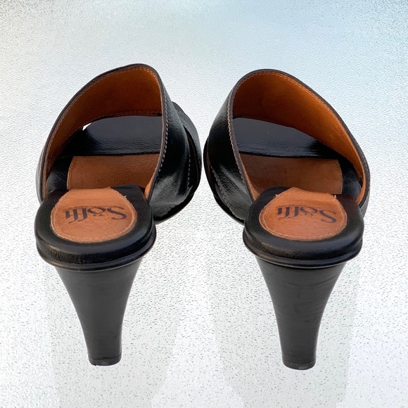 Söfft Black Leather Open Toe Wide Band Tapered Chunky Heel Sandals Women’s 10 - Picture 4 of 10